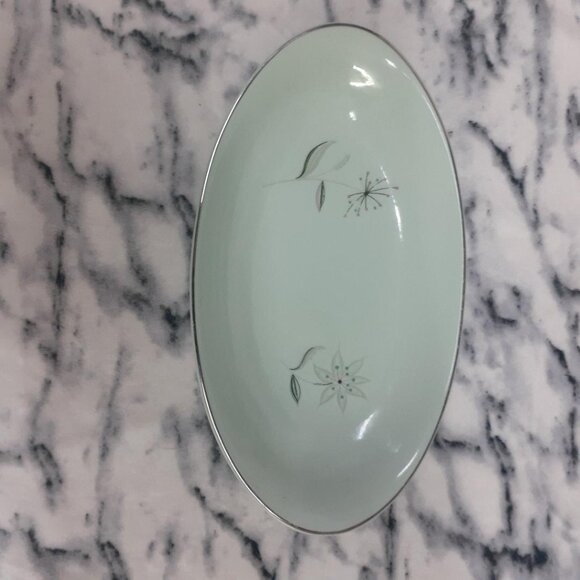 Vintage MCM Ballerina Universal Pottery CO. Gravy Boat w/ Tray Atomic Flowers - Picture 7 of 8